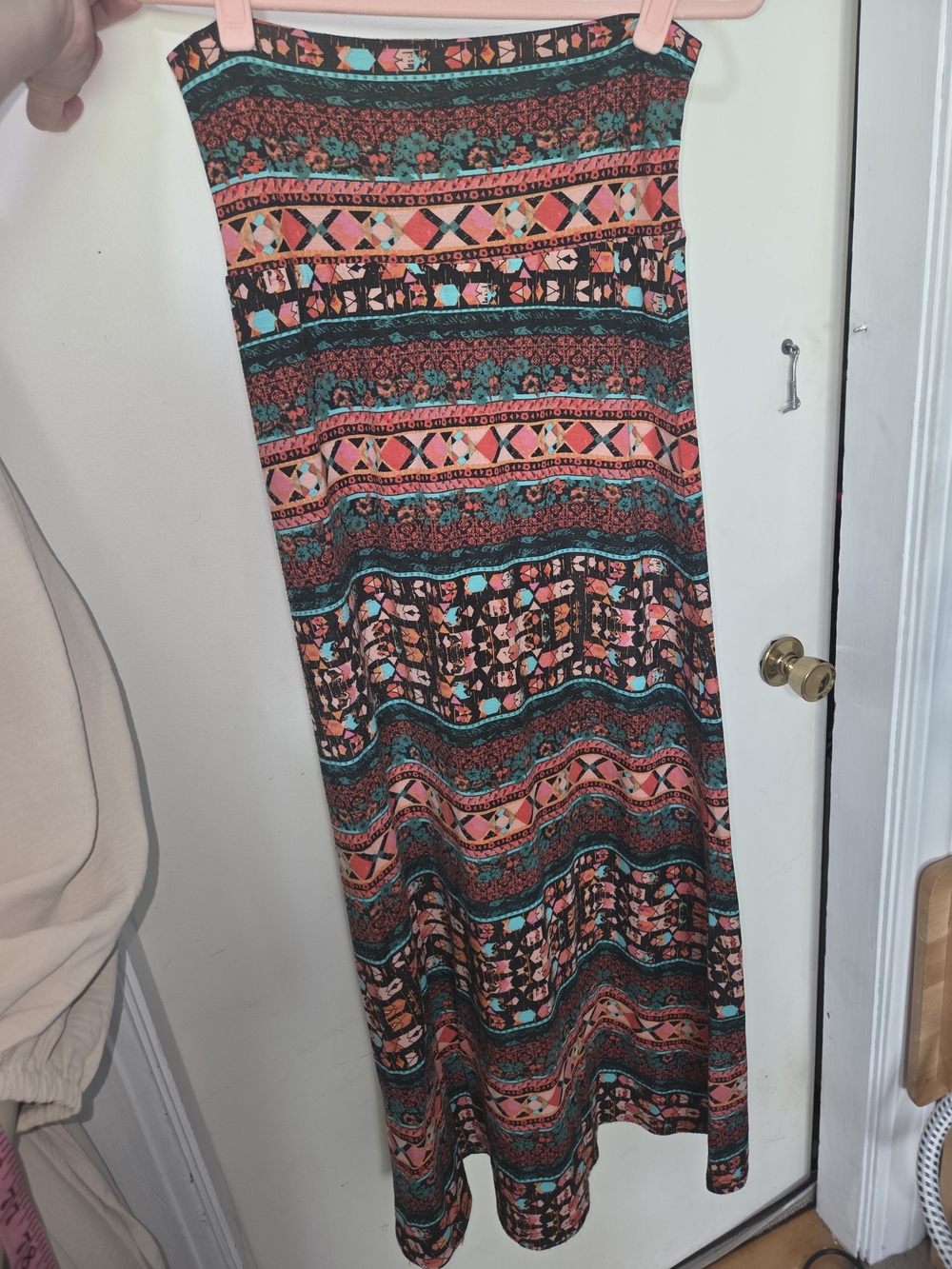 Mossimo Supply Co. Teal and Coral Patterned Maxi Skirt